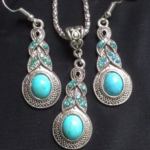Twisted Boho Turquoise Drop Necklace and Earrings
